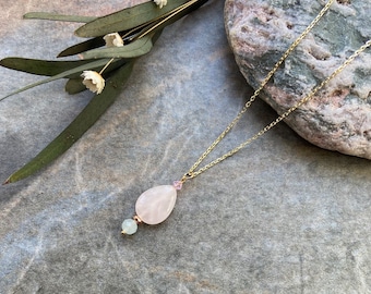 Fertility and pregnancy necklace, Rose Quartz necklace, Aquamarine  necklace, Swarovski necklace, Gold vermeil necklace, Gemstone necklace