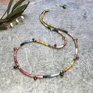 Stunning one of a kind Multi Sapphire necklace, 14k gold filled necklace, Gemstone necklace, Sapphire jewellery, Tourmaline necklace, Gift