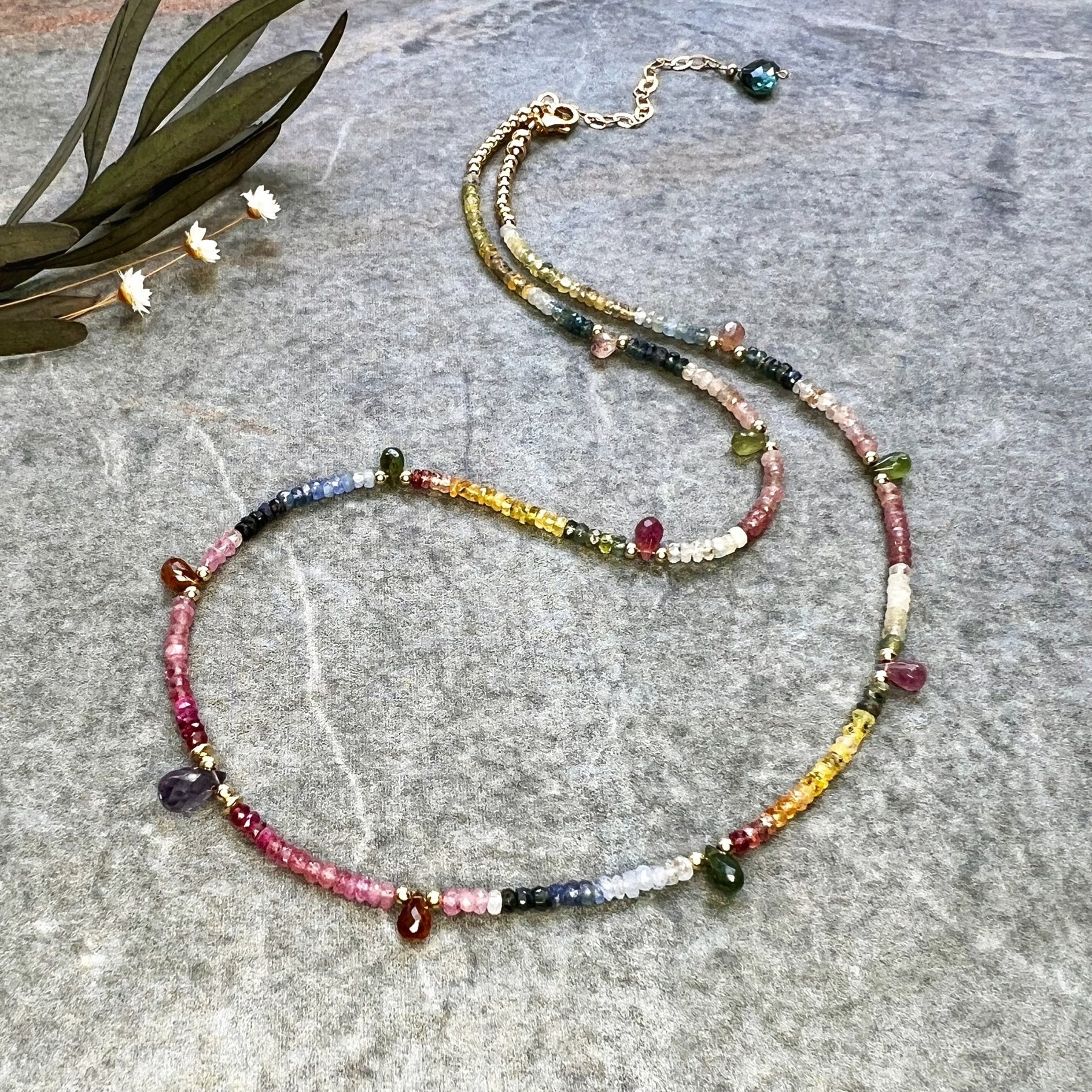 Stunning one of a kind Multi Sapphire necklace, 14k gold filled necklace, Gemstone necklace, Sapphire jewellery, Tourmaline necklace, Gift