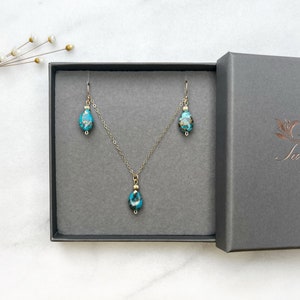 Gorgeous 14k solid gold Cooper Turquoise jewellery set, Solid gold jewellery, Turquoise necklace, Turquoise earrings, Turquoise jewellery