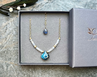 Luxe one of a kind Labradorite and Moonstone necklace, 14k gold filled necklace, Labradorite necklace, Rainbow Moonstone necklace, Gift