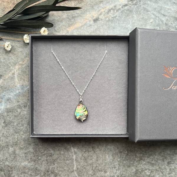 Gorgeous Abalone shell necklace, Abalone shell jewellery, Teardrop necklace, Sterling silver necklace, Gemstone necklace, Dainty necklace