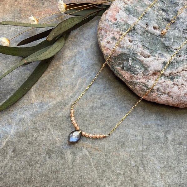 One of a kind Black Moonstone necklace, Zircon necklace, 18k Gold Vermeil necklace, Gemstone necklace,Black Moonstone jewellery