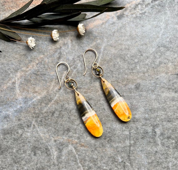Gorgeous Bumble Bee Jasper Earrings 14k Gold Filled Earrings