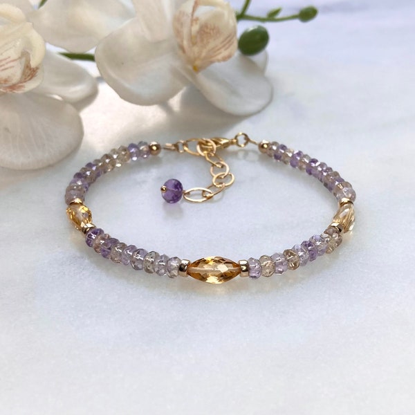 Gorgeous Ametrine bracelet, Ametrine bracelet, Citrin bracelet, 14k Gold filled bracelet, Gemstone bracelet, Ametrine jewellery, Gift