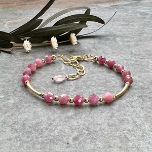 One of a kind Pink Tourmaline bracelet, Pink Tourmaline bracelet, Tourmaline jewellery, Gemstone bracelet, 14k gold filled bracelet