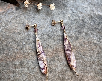 Luxe one of a kind Petrified Fluorite earrings, Swarovski earrings, 14k gold filled earrings, Gemstone earrings, Fluorite jewellery, Gift