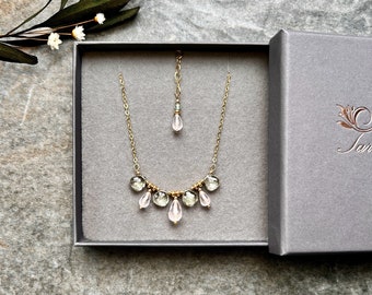 Elegant Green Amethyst and Rose Quartz necklace, 14k gold filled necklace, Amethyst necklace, Rose Quartz necklace, Gemstone necklace, Gift