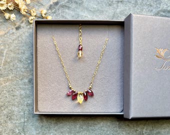 Chic one of a kind multi gemstone necklace, 14k Gold filled necklace, Gemstone necklace, Citrine necklace, Garnet necklace, Necklace, Gift