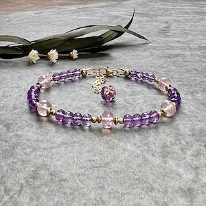 Stunning one of a kind Amethyst and Rose Quartz bracelet, 14k gold filled bracelet, Amethyst bracelet, Gemstone bracelet, Amethyst jewellery