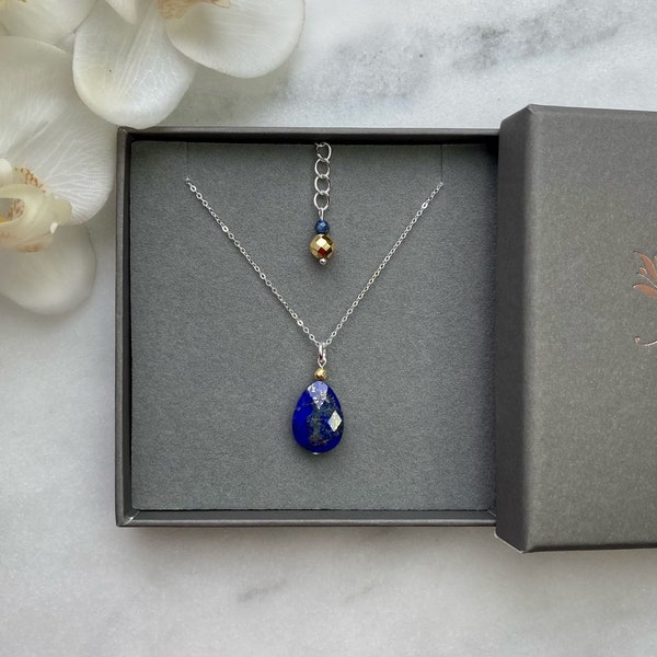 Unique lapis lazuli necklace, Sterling silver 925 necklace, Lapis lazuli necklace, Gemstone necklace, Chakra necklace, Crystal healing