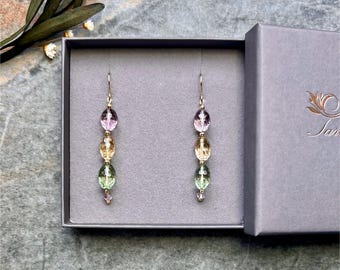 Luxe one of a kind multi gemstone earrings, 14k gold filled earrings, Gemstone earrings, Amethyst earrings, Citrine earrings, Earrings, Gift