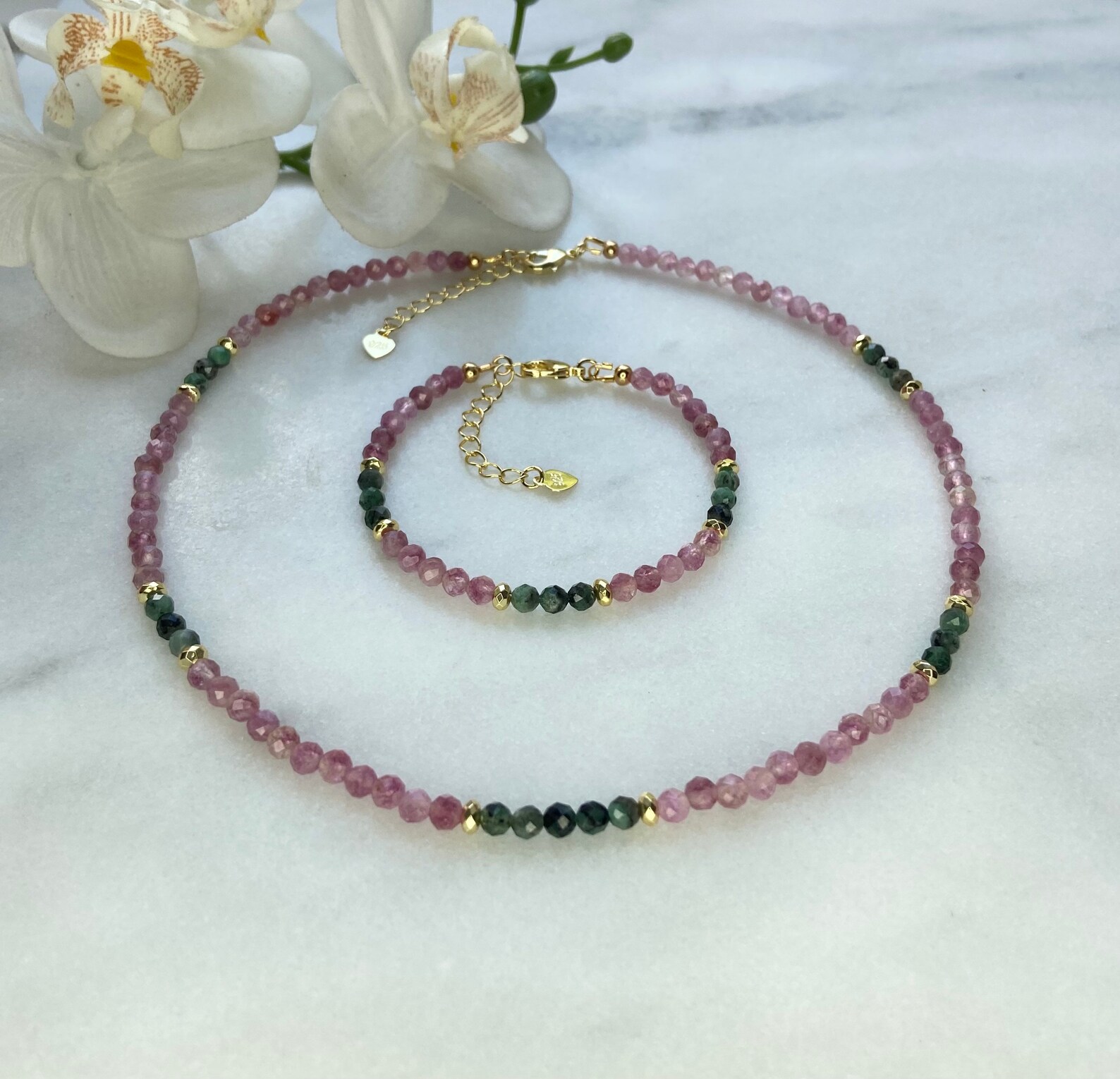 Pink Tourmaline jewellery set Gold vermeil jewellery Etsy