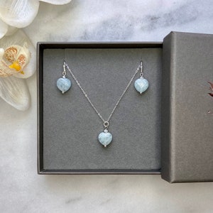 Sterling silver jewellery set, Sterling silver Aquamarine necklace and earring, Dainty jewellery set, Gemstone earring, Earring, Necklace