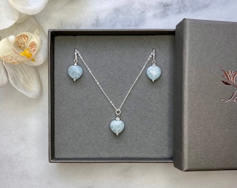 Gorgeous Aquamarine jewellery set, Sterling silver Aquamarine necklace and earrings, Gemstone earrings, Earrings, Necklace, Gift for her