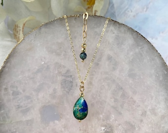 Dainty Azurite Copper necklace, 18k Gold vermeil necklace, Gemstone necklace, Chakra necklace, Minimalist necklace, Azurite necklace, Gift