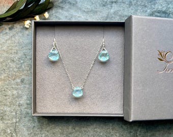 Luxe Aquamarine jewellery set, Sterling silver jewellery set, Aquamarine necklace and earrings, Gemstone earrings, Earrings, Necklace, Gift
