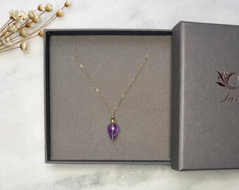 Minimalist 14k solid gold Amethyst and Peridot necklace, Solid gold necklace, Amethyst necklace, Peridot necklace, Wedding jewellery, Gift