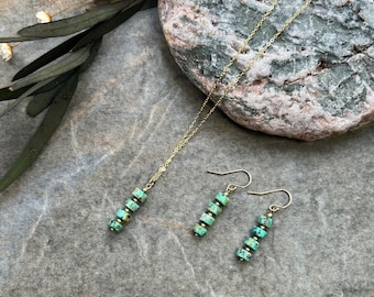 Unique Turquoise jewellery set, Turquoise necklace, Turquoise earrings, Gold Vermeil jewellery set, Gemstone jewellery, Turquoise jewellery
