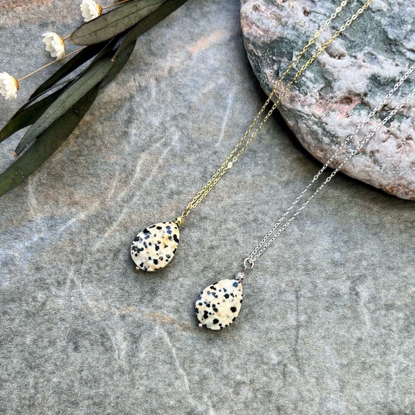 Gorgeous Dalmatian Jasper necklace, Gold vermeil necklace, Sterling silver necklace, Dalmatian Jasper, Gemstone necklace, Chakra necklace