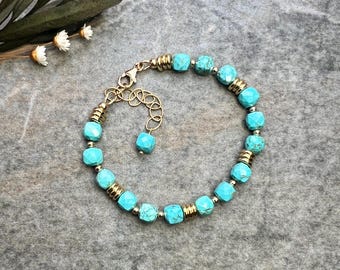 One of a kind Turquoise bracelet, 14k gold filled bracelet, Gemstone bracelet, Turquoise bracelet, Women bracelet, Turquoise jewellery