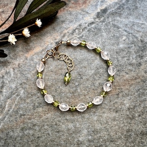 Gorgeous one of a kind Rose Quartz and Peridot bracelet, 14k Gold filled bracelet, Rose Quartz bracelet, Peridot bracelet, Wedding jewellery