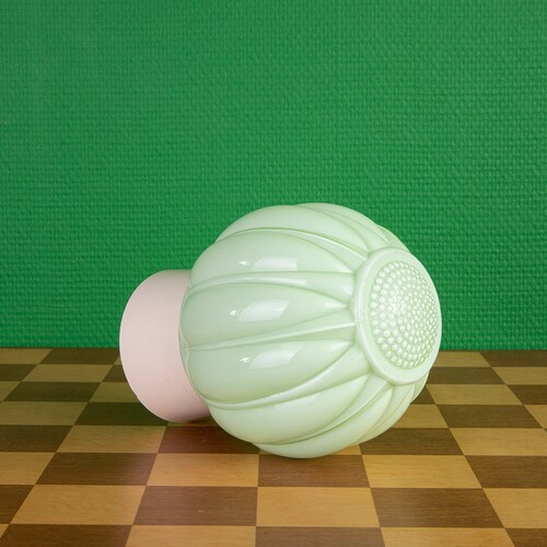 Thabur green flower ceiling light or table lamp with black shops or white fixture made in 1930 The Hague The Netherlands