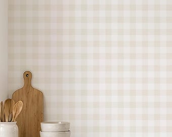 Plaid Wallpaper Gingham Peel and Stick Wallpaper Checkered Wall Paper Beige Gingham Wall Paper Cottagecore Wall Decor for Living Room A103