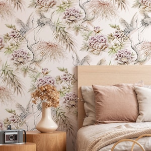 Bird & Thistle Peel and Stick Wallpaper | Vintage Floral Jungle Boho Wallpaper for Nursery Decor - Removable, Washable, Eco-Friendly