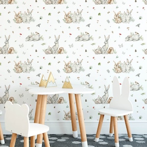 Woodland Nursery Wallpaper - Hedgehog, Mushroom, Rabbit, Owl, Birds, Butterfly - Wonderland Waterproof & Removable Forest Wallpaper for Kids