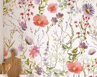 Floral Peel and Stick Wallpaper Wildflower Wallpaper Vintage Cottagecore English Garden Wall Paper Mural Botanical Removable Wall Paper