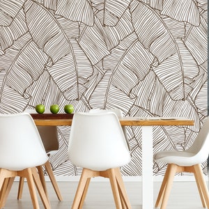 Banana Leaf Wallpaper Removable, Tropical Wallpaper Peel and Stick, Modern Flat design Graphic Banana Leaves Wallpaper for Home, T002D