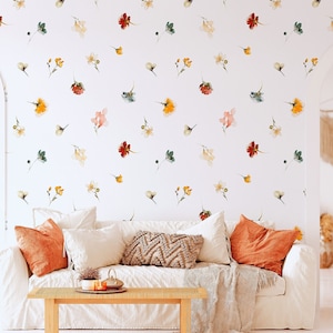 Watercolor Wild Floral Wallpaper - Little Boho Floral Pattern Spring Removable Self Adhesive Wallpaper Roll for Bedroom, Living Room - Art