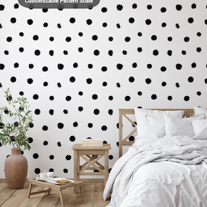 Black & White Polka Dot Peel and Stick Wallpaper | Minimalist Removable Accent for Bedroom, Living Room - Retro, Simple, Temporary Wall Art
