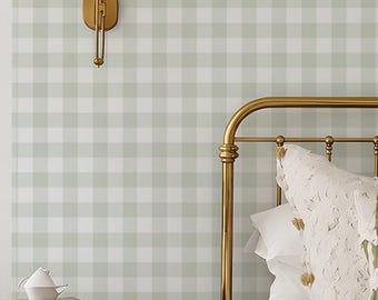 Gingham Peel and Stick Wallpaper Sage Green Wallpaper Checkered Removable Wall Paper Country Cottage Wall Paper Cottagecore Wall Decor A108