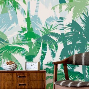 Tropical Wallpaper, Papel Pintado Palmeras, Palm Tree Removable Wallpaper, Jungle Peel and Stick Wallpaper, Turquoise Palm Leaf Wallpaper