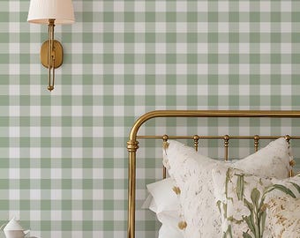 Sage Green Wallpaper Gingham Wallpaper Gingham Peel and Stick Wall Paper Checkered Wall Paper English Cottage Wall Decor Cottagecore Decor