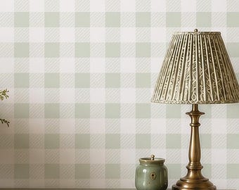 Gingham Peel and Stick Wallpaper Sage Green Removable Wallpaper Plaid Tartan Seamless Pattern Wallpaper Checkered Neutral Wallpaper A124