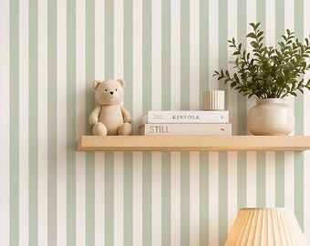 Sage Green Wallpaper Striped Wallpaper Peel and Stick Wall Paper Vintage Stripe Wall Paper Hamptons Style Wall Decor English Country