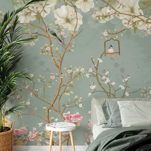Wall Decor Wallpaper Peel and Stick Wallpaper Removable Wallpaper Home Decor Wall Art Room Decor /  Magnolia Chinoiserie Wallpaper Mural