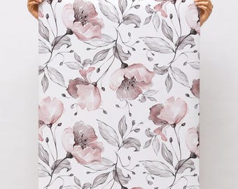 Blumentapete, rosa Tapete, selbstklebende Tapete, Vintage-Blumentapete, Cottagecore-Wanddeko, Aquarellblumen