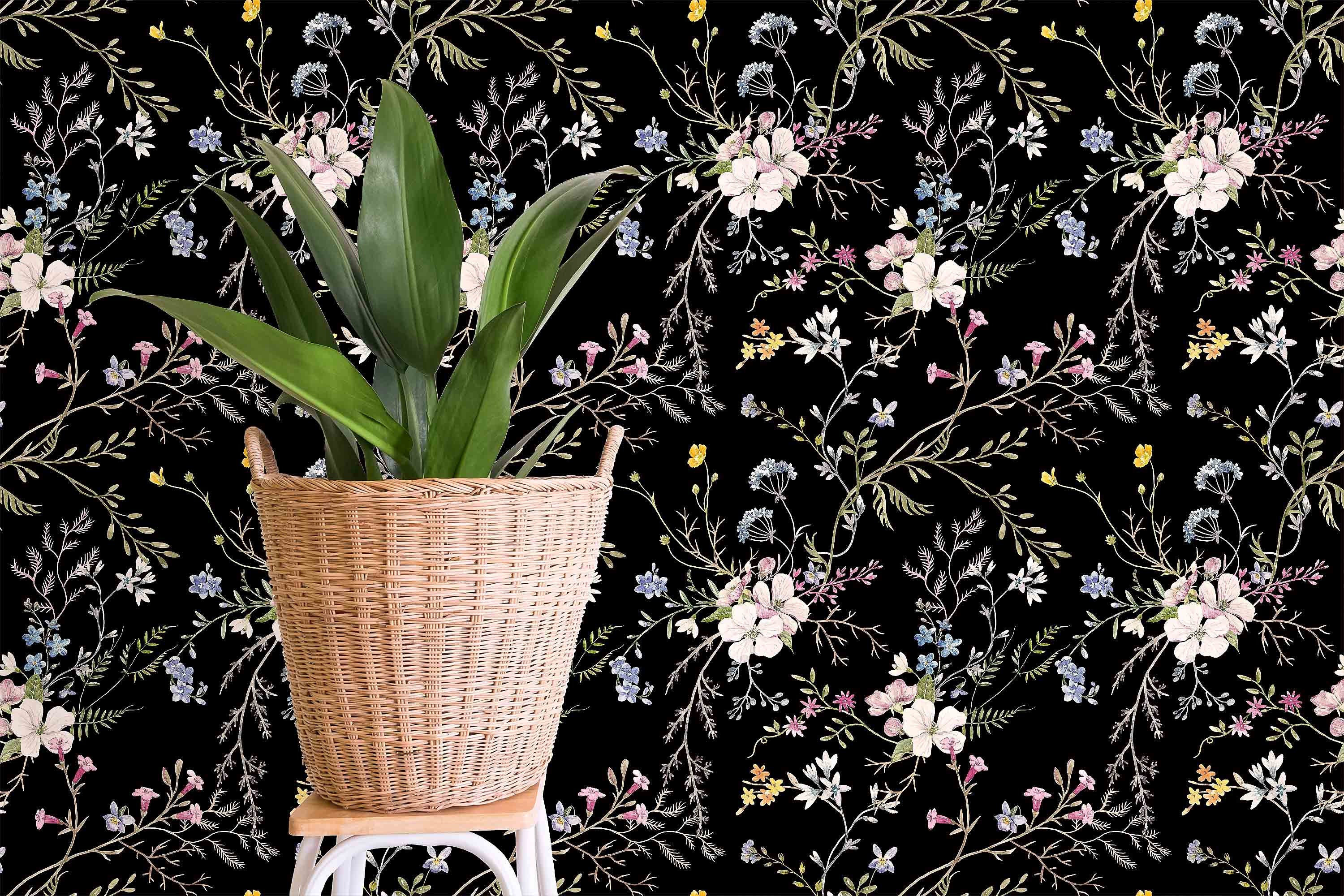 Dark Botanical Peel and Stick Wallpaper Meadow Flowers and Etsy