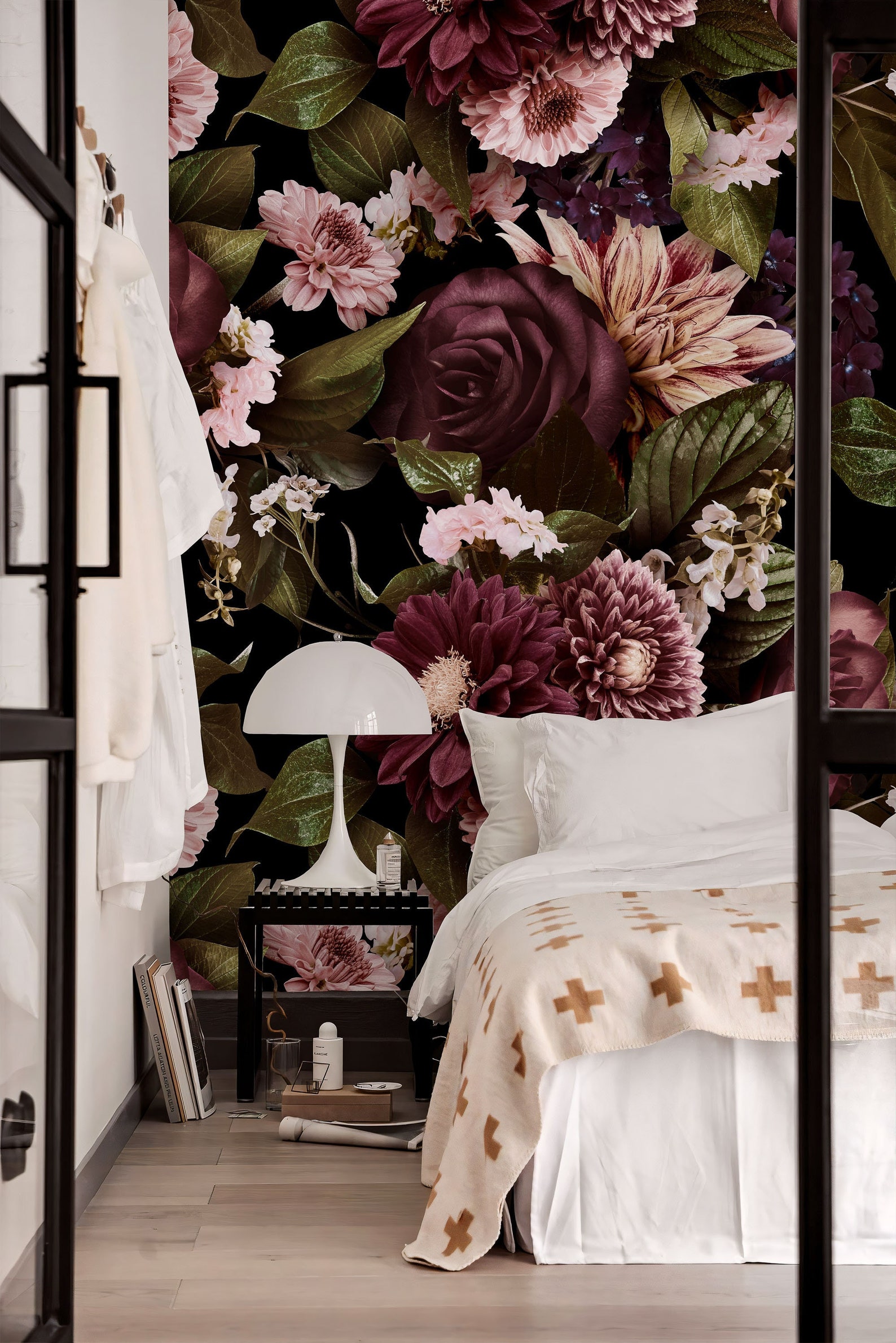 Peel and Stick Wallpaper Dark Floral Wallpaper Burgundy - Etsy