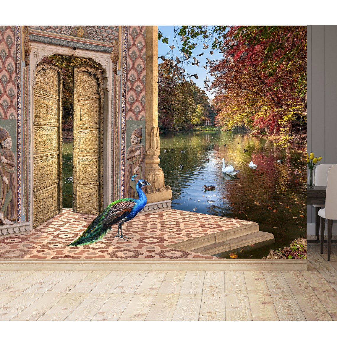 Indian Wallpaper Peacock Wall Mural Removable Wallpaper | Etsy