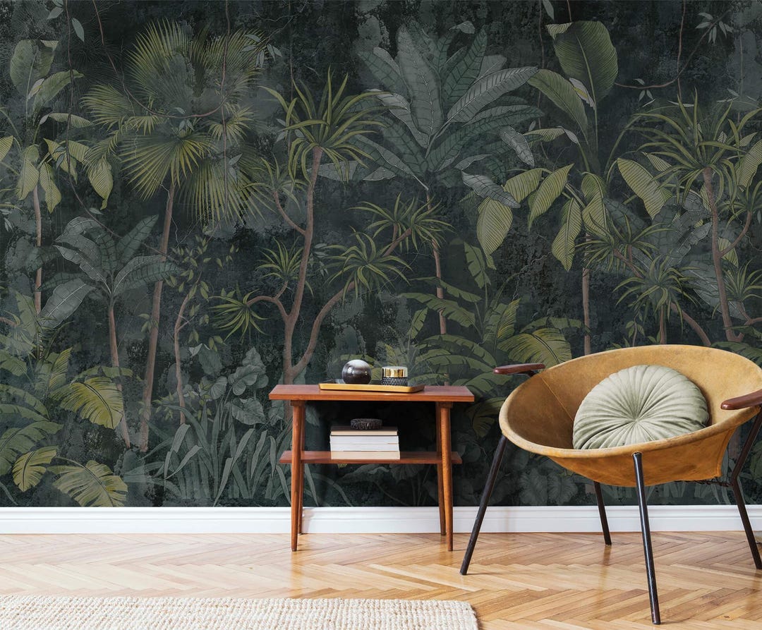 Dark Jungle Peel and Stick Wallpaper, Tropical Rainforest Mural - Etsy