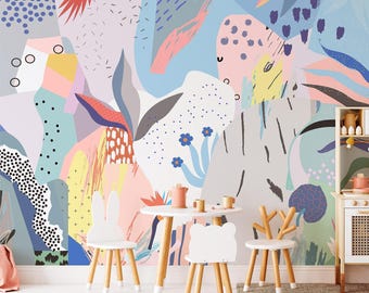 Sunshine Rainbows Abstract Peel and Stick Wallpaper Whimsical 3D Kids Decor Nursery Playroom
