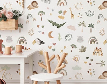 Peel & Stick Wall Mural Dog Wallpaper, Animal Dog Wallpaper for Kids Room Wall Decor, Colorful Playroom Jungle Safari Natural Art Wallpaper