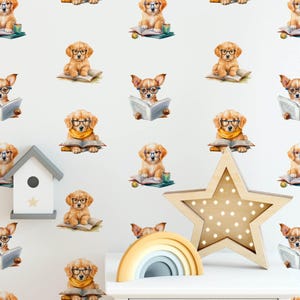Whimsical Dog Wallpaper | Peel & Stick Colorful Wallpaper Line Art for Pet Lovers and Kids Room Decor | Customizable Vinyl Wallpaper