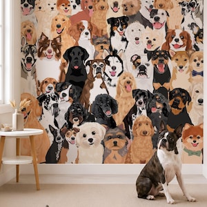 Dog Wallpaper Peel and Stick Boy Nursery Wall Mural Toddler Room Wall Decor Animal Cute Dog Wall Paper Self Adhesive Dog Wallpaper Playroom