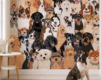 Dog Wallpaper Peel and Stick Boy Nursery Wall Mural Toddler Room Wall Decor Animal Cute Dog Wall Paper Self Adhesive Dog Wallpaper Playroom